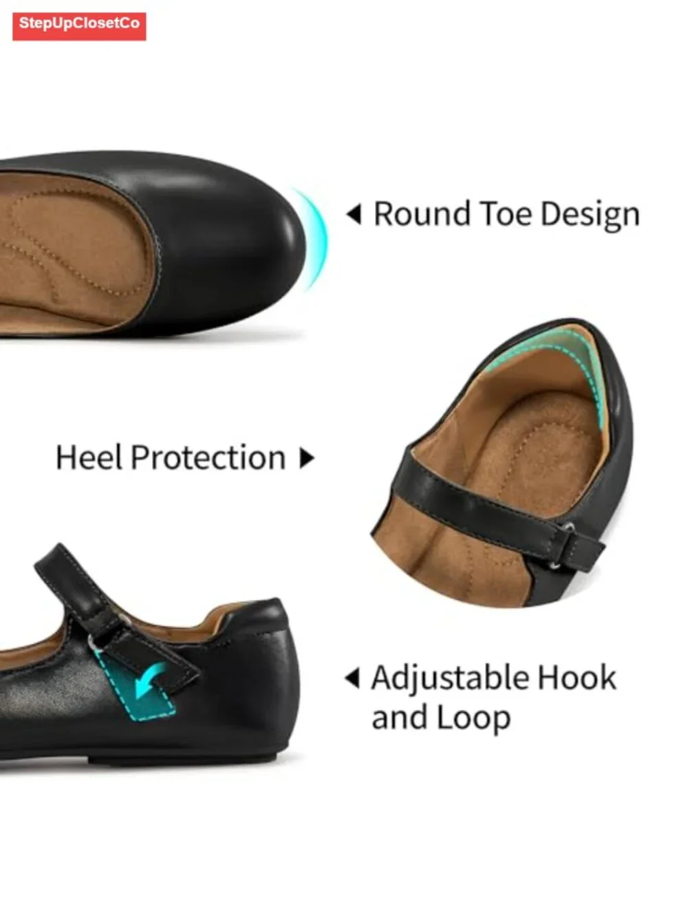 Mary Jane Flats for Women Adjustable Ankle Strap PU Leather Comfortable Work